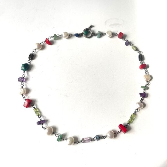 Silpada 925 Sterling Silver Freshwater Pearl & Gemstone Chain Link Necklace - Picture 1 of 5